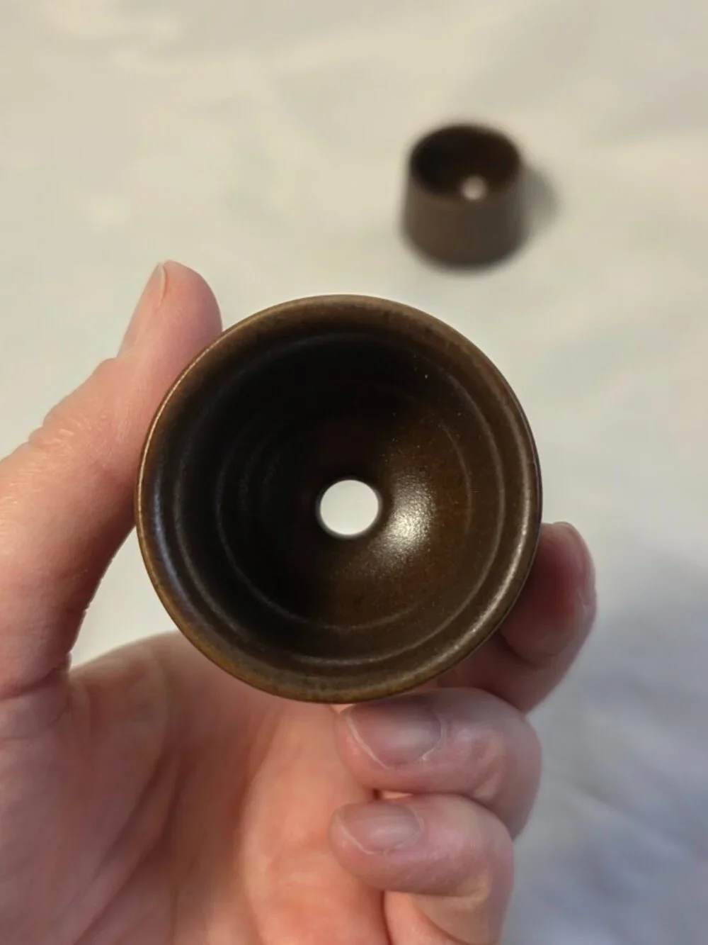 TWO Denby Langley Mayflower Egg Cups Brown 1.5 Inches Tall